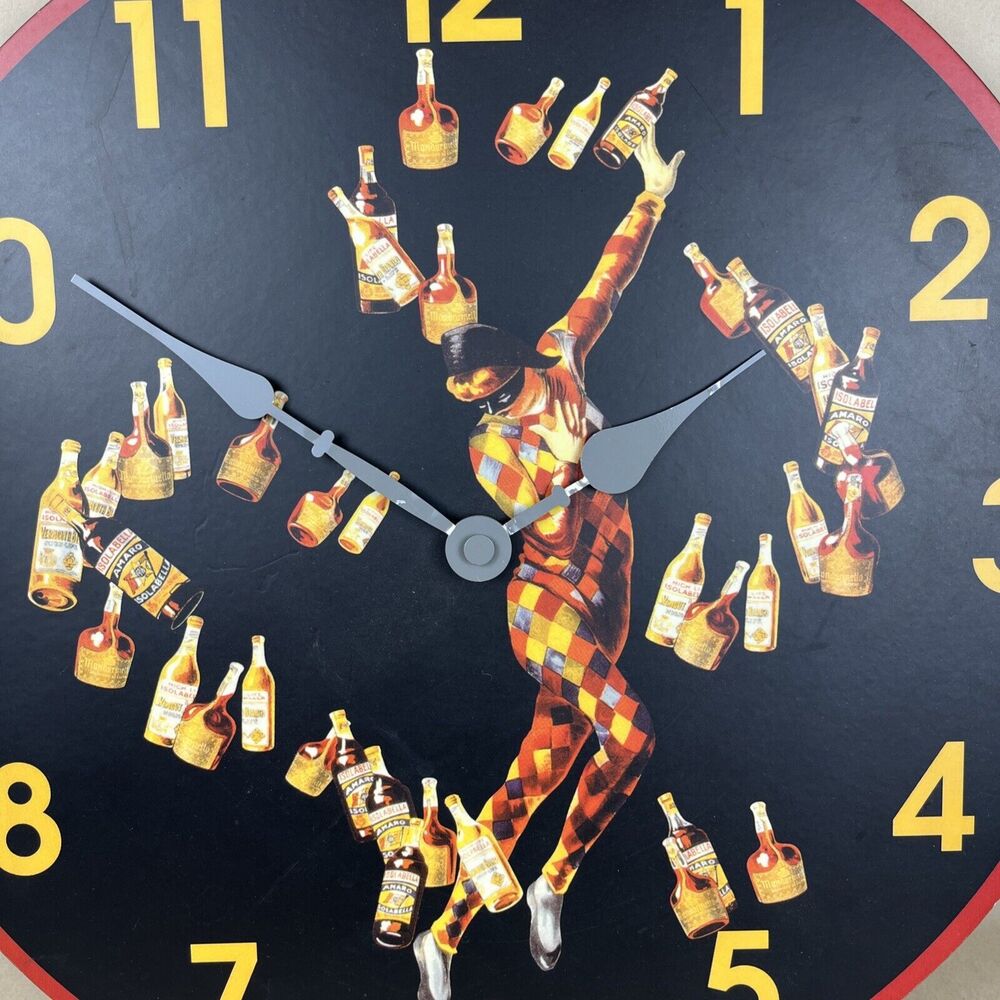 VTG Wellgain 14" Round Wood Wall Clock Beer & Wine Pattern Bar Decor Clock Works - Picture 3 of 10